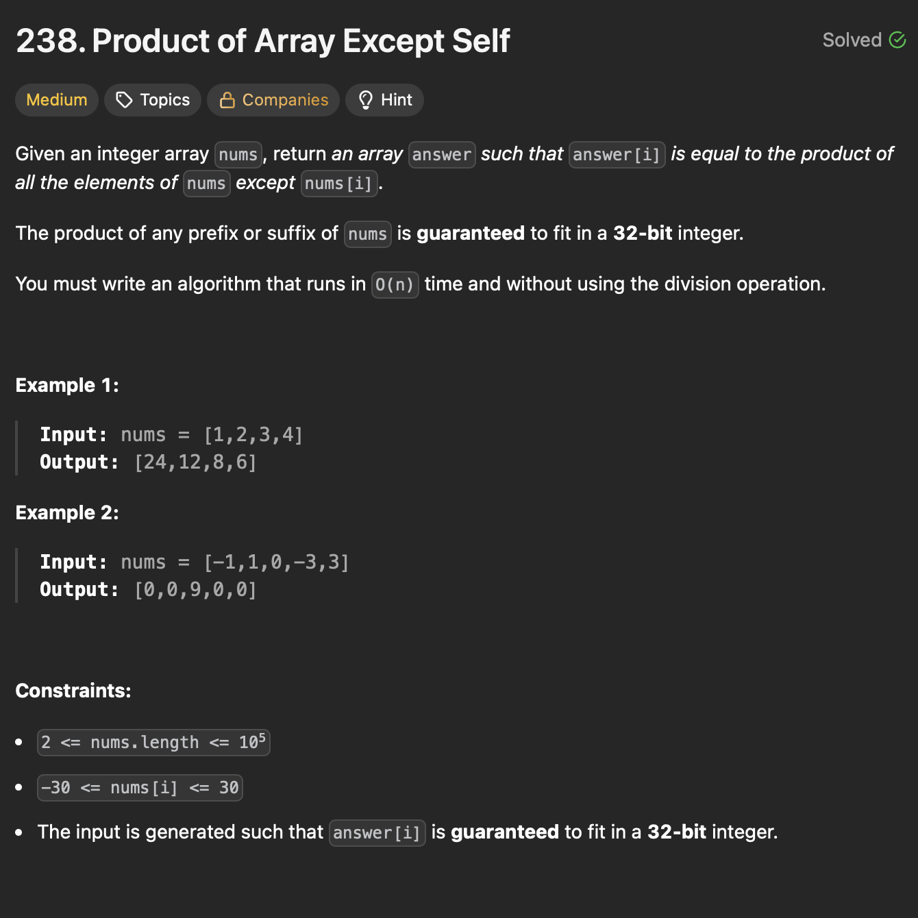 LC: 238: Product of Array except self